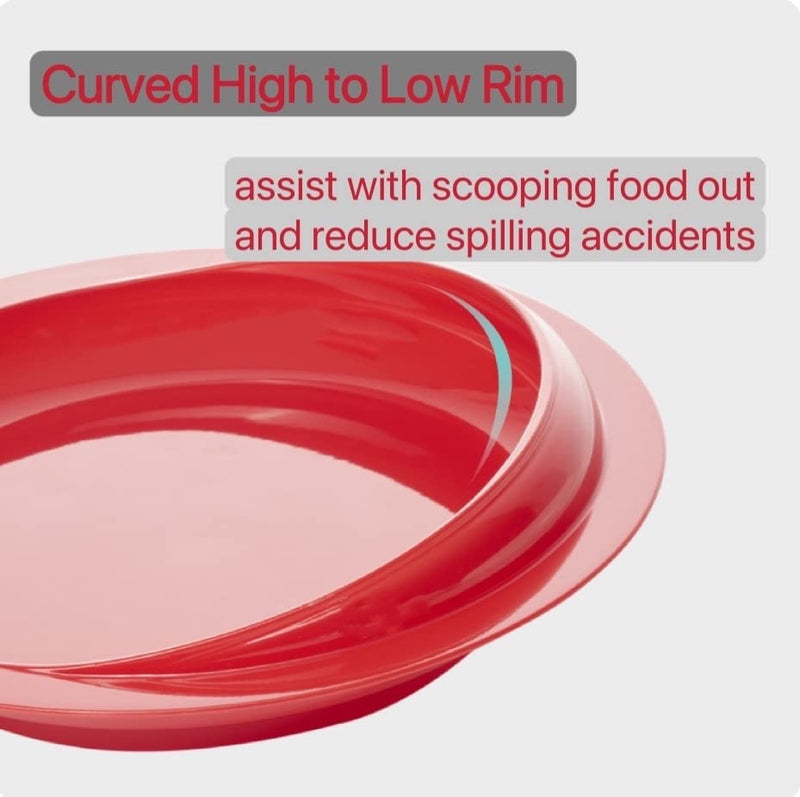 [Australia] - Spill Proof 9.2" Scoop Plate with Non-Skid Suction Base, Adaptive Self-Feeding Dinnerware for Elderly Disabled, Pack of 2 (Red Plates) Red Plates 