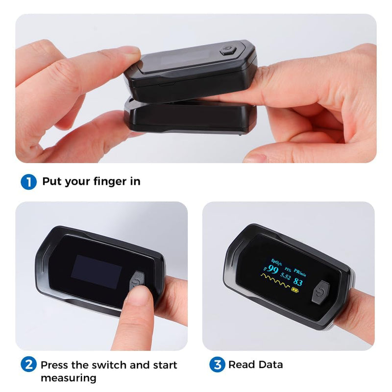 oxygen saturation oximeter - FINGERTIP OXIMETER Pulse Oximeter Fingertip Rechargeable Blood Oxygen for Adults and Children Black