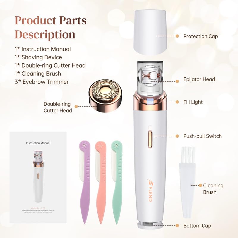 [Australia] - Mini Epilator for Women, Facial Hair Remover for Women 2 in 1, Wireless Electric Facial Shaver Women with LED Light, Hair Removal Device for Face, Armpit, Leg, Arms, Bikini 