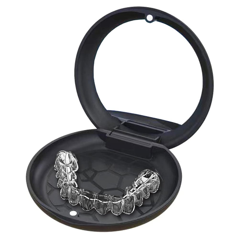 ARGOMAX Aligner and Retainer Case, Upgrated Retainer Mouth Guards Travel Case with Mirror Inside - Black. Black+mirror