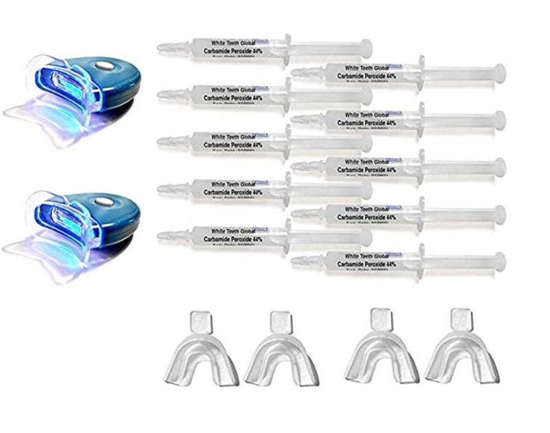 44% Carbamide Peroxide 10-3cc Syringes of Teeth Whitening Gel - (2) LED Accelerator Light - (4) Mouth Trays - (2) Shade Guide - (1) Instructions Sheet
