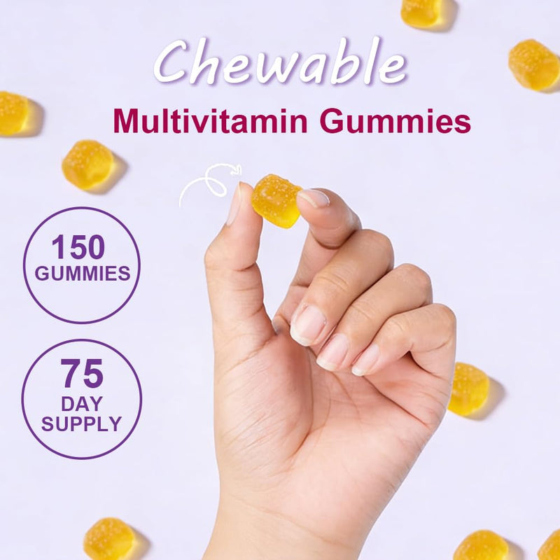 Multivitamin Gummies for Adults, Chewable Multivitamins for Men & Women, with Vitamin C, B6, B12, etc, Essential Vitamin Complex, Immune Defense and Energy Enhancement, 150 Gummies, 2.5 Month Supply.