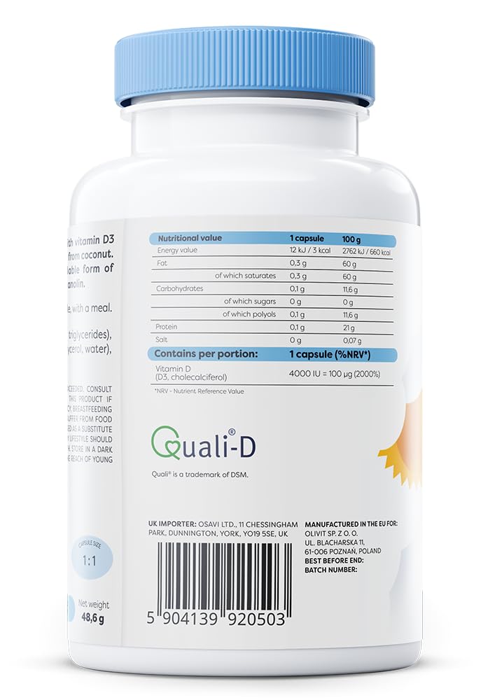 Osavi Vitamin D3 4000 IU – 120 Softgels | Supports Immune Function | Bone Health | Muscle Function and Calcium Absorption | Contains Quali®–D | Derived from Natural Lanolin and MCT Oil from Coconut 120 count (Pack of 1)