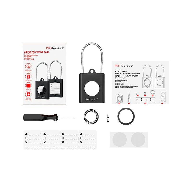 PROfezzion Luggage Tag AirTag Holder with Wire Cable Key Rings for Travel + Metal AirTag Holder for Luggage