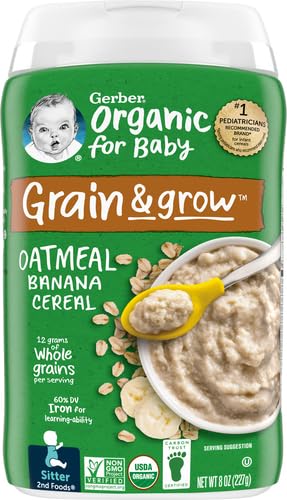 Gerber Baby Cereal Organic 2nd Foods, Grain & Grow, Oatmeal Banana, 8 Ounce Oatmeal,Banana