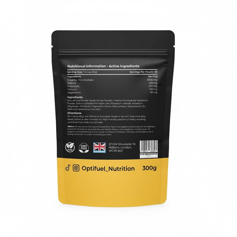 Optifuel Creatine Monohydrate + Electrolytes Powder 300g | 5g Creatine + 1250mg Electrolytes per Serving | Citrus Flavour | Hydration, Strength, Recovery & Muscle Performance | 30 Servings