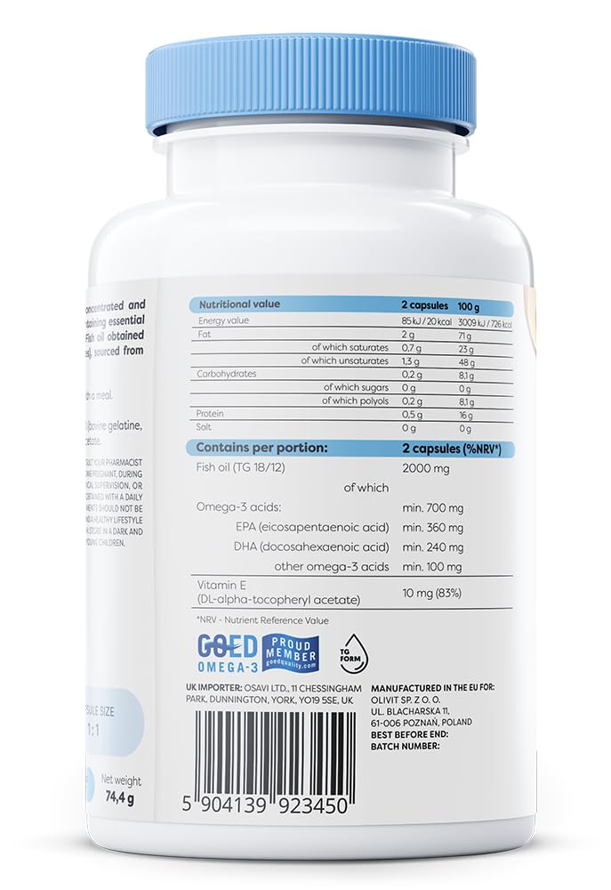 Osavi Omega–3 Fish Oil Molecularly Distilled 1000 mg – 60 Softgels | Lemon Flavor | EPA & DHA for Heart Health, Brain Function, and Vision I Molecular Distillation for Maximum Purity