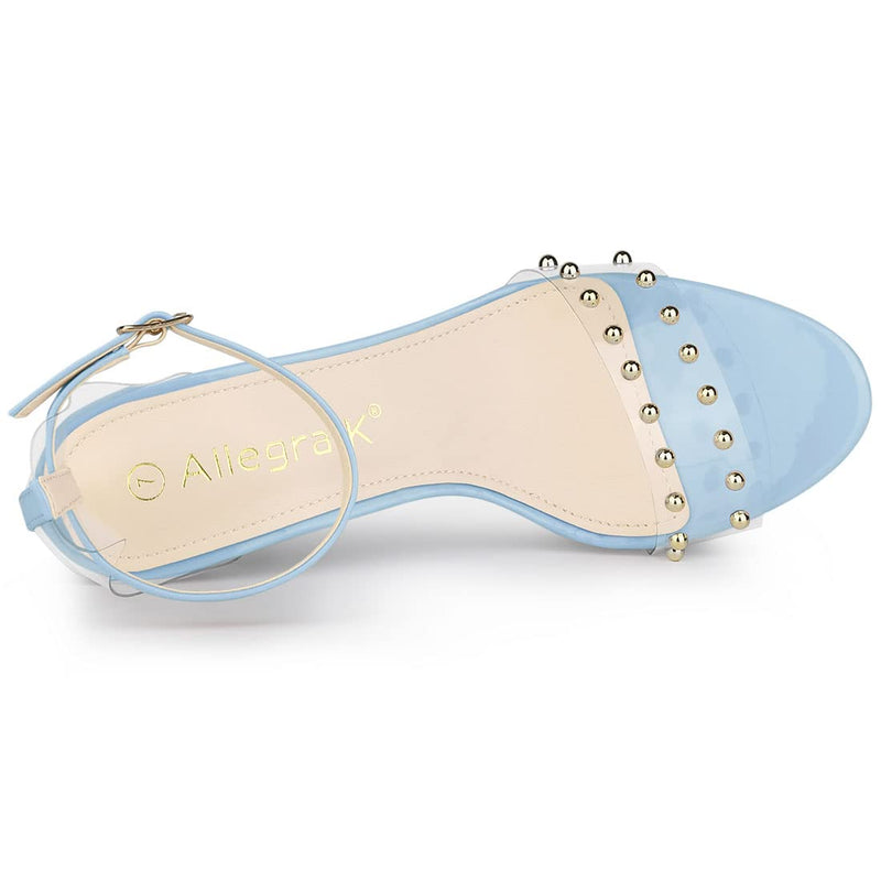 Allegra K Women's Clear Block Heel Ankle Strap Heeled Sandals 9 Sky Blue