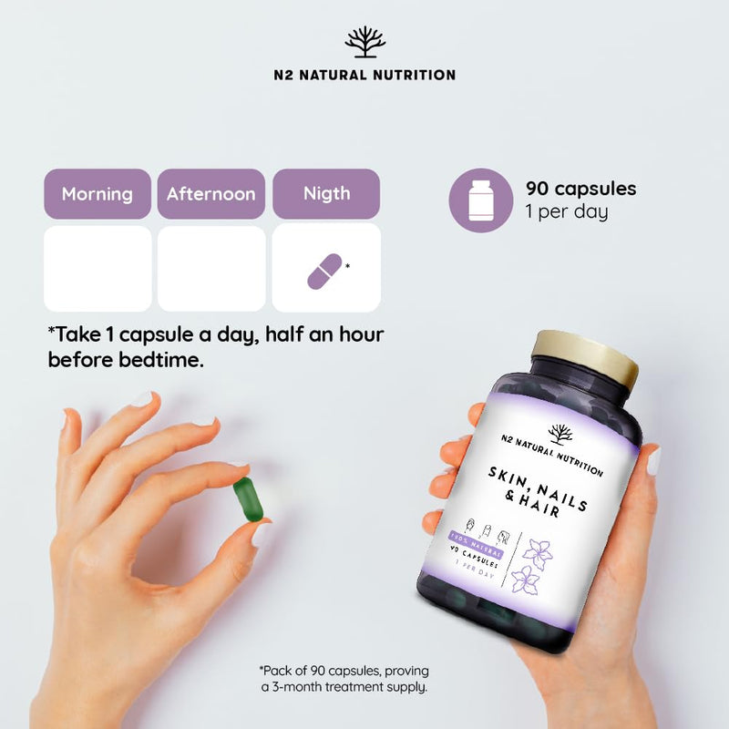 Hair Skin and Nails Supplement Biotin Hair Growth Nails Beard and Skin Care. Vitamins and Minerals for Women and Men. Fight Hair Loss 90 Capsules High Strength. N2 Natural Nutrition Biotin Skin and Nails
