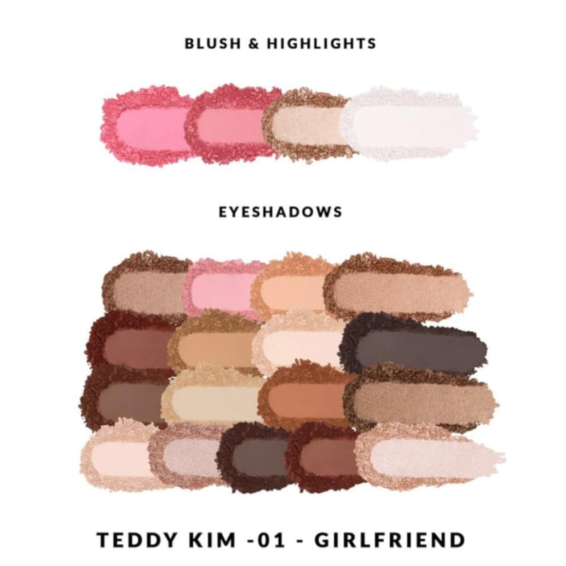 [Australia] - KimChi Chic Teddy Kim Palette - 17 Playful Eyeshadows, 2 Blushes, 2 Highlighters, Cruelty Free Makeup Palette, Girlfriend Pink 1.09oz 01 Girlfriend Pink 