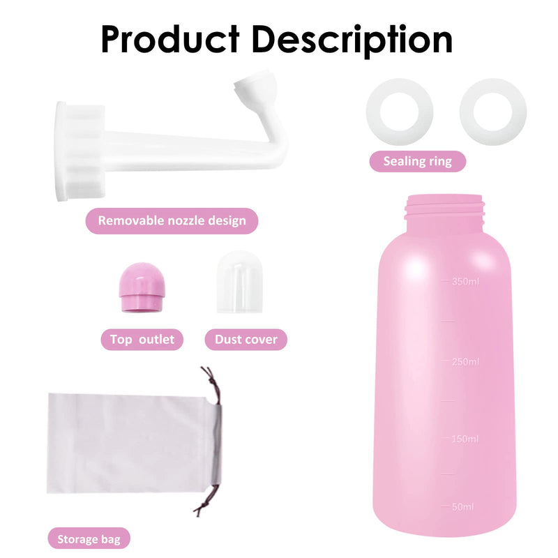 [Australia] - RUFCRIL Mini Peri Bottle, 350ml Portable Travel Bidet with Extra Ring and Carry Bag, TPE Material for High Temperature Resistance, Essentials for Postpartum Perineal Care,Hemorrhoid Treatment, Pink 