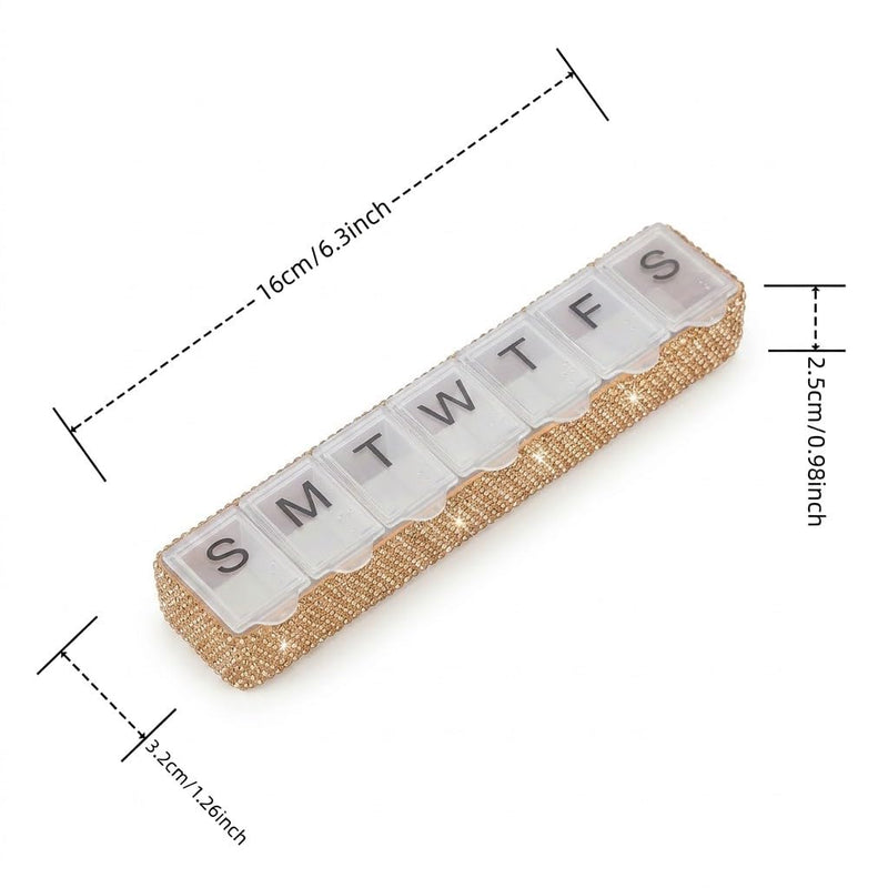 Weekly Pill Organizer 7 Day Small Pill Case Medicine Holder Daily Pill Box Bling Vitamin Container Medication Cases Organizers(Peach) Peach