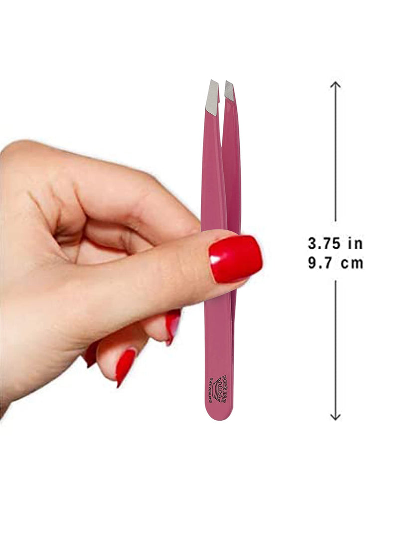 [Australia] - Slant Tweezer - Handmade in Switzerland - Professional Eyebrow & Facial Hair Remover - Etched Interior Grabs Hair from The Root - Perfectly Aligned Tips - Stainless Steel, Pink 
