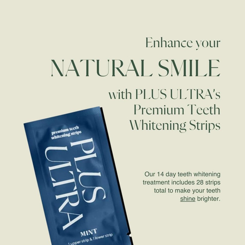 [Australia] - PLUS ULTRA Premium Teeth Whitening Strips, Eco-Friendly Vegan Stain Remover White Strips - Teeth Whitener for Coffee, Wine, Soda, and Other Stains - Mint - 28 Strips (14-Day Treatment) 