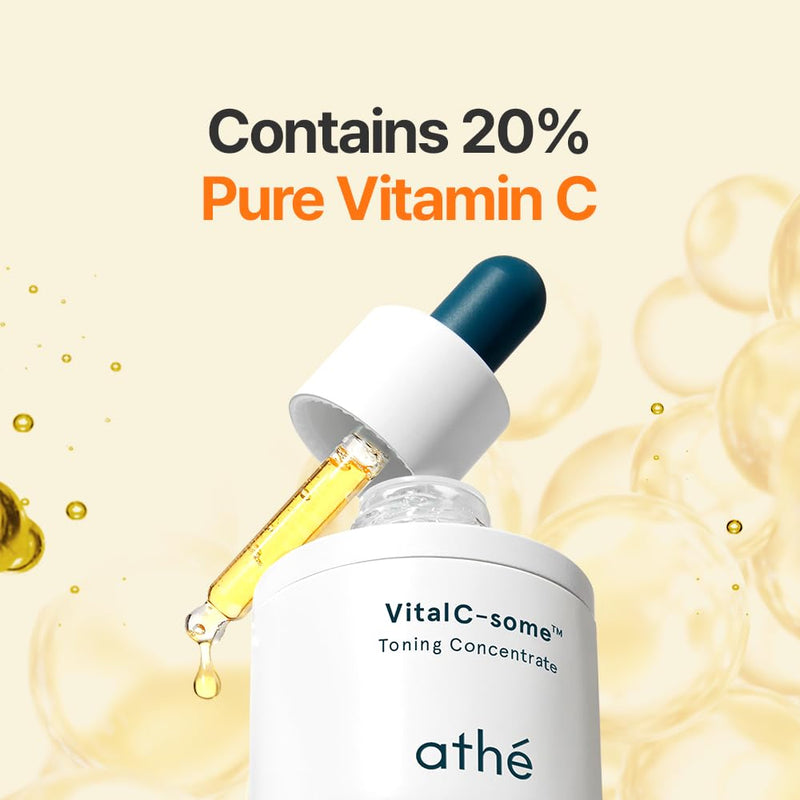 athé VitalC-Some Toning Concentrate | Vitamin C | Brightening | Dull Skin | Skin clarity & radiance. Firmer-looking skin with antioxidant care. Triple fermented for renewal. Ceramides barrier support. 0.67 Fl Oz (Pack of 1)