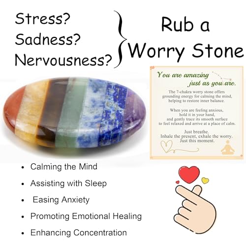 7 Chakra Worry Stone Healing Crystal–Anxiety Relief Items Gifts 7chakra Oval Shaped