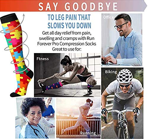 Compression Socks for Women and Men Circulation-Best Support for Running, Athletic, Nursing, Travel Large/X-Large (Pack of 7) 01 Black/Black/Rainbow/Navy/Black