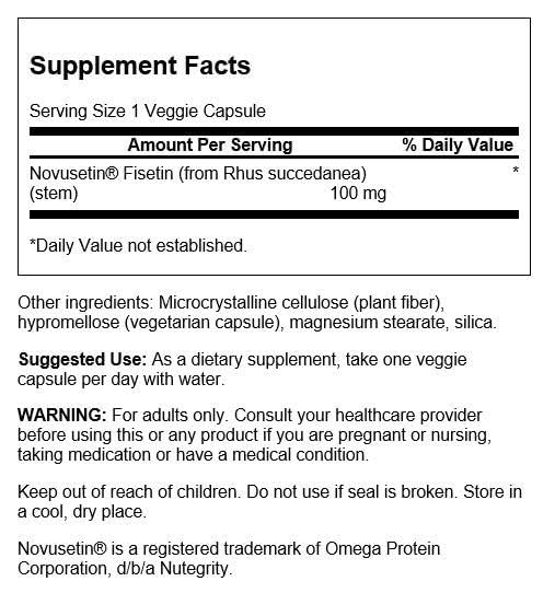 Swanson Fisetin Flavonoid 100 Milligrams, 30 Veg Capsules | Molecularly Similar to Apigenin, Luteolin and Quercetin, Functional Flavonoid with Advanced Novusetin Extract 30 Count (Pack of 1)