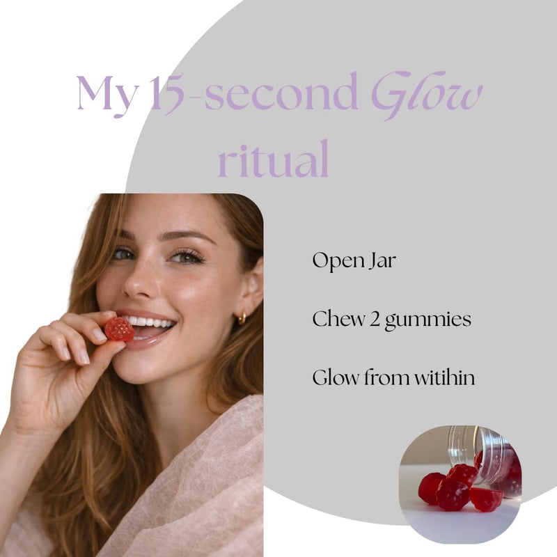 Glow Collagen Gummies | High-Strength Type 1 Hydrolysed Collagen with Magnesium & Vitamin D | Skin, Hair & Nail Support | Delicious Juicy Raspberry Flavour | 60 Chewable Gummies