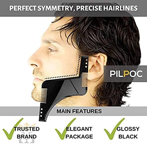 [Australia] - The Beard Styling Template- Stencil for Men - Lightweight and Flexible - One Size Fits All - Curve Cut, Step Cut, Neckline & Goatee Beard Shaping Tool in Black 