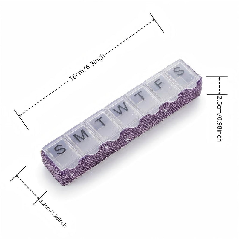 Weekly Pill Organizer 7 Day Small Pill Case Medicine Holder Daily Pill Box Bling Vitamin Container Medication Cases Organizers(Purple) Purple