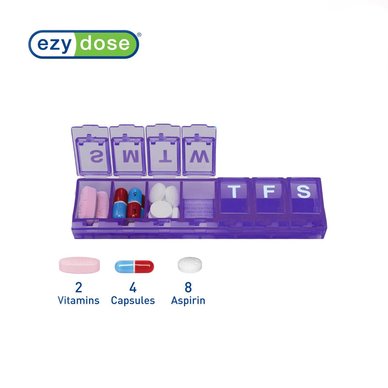 EZY DOSE Weekly (7-Day) Pill Case, Medicine Planner, Vitamin Organizer, Small Locking Compartments to Secure Prescription Medication and Prevent Accidental Spilling, Color May Vary, BPA Free Small (Pack of 1)