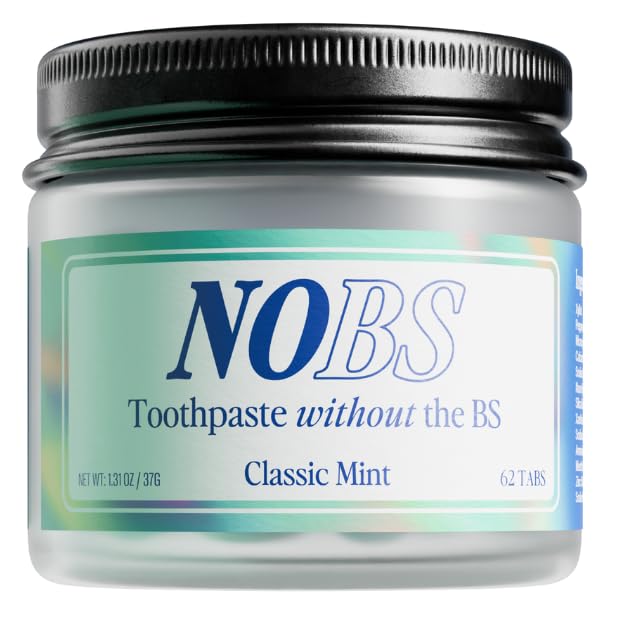 NOBS (No Bad Stuff) Toothpaste Tablets - Nano Hydroxyapatite, Fluoride & Plastic Free, Eco & Travel Friendly - Remineralize with NHA (1 Month) 62 Count (Pack of 1)
