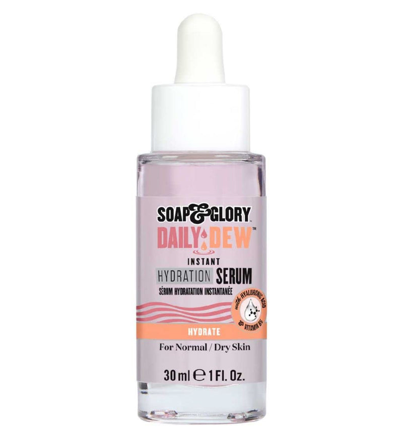 Soap & Glory Daily Dew Instant Hydrating Face Serum - Thirst Quenching Vitamin B5, Rosewater + Hyaluronic Acid Serum - Lightweight, Fast Absorbing Vegan Moisturizing Treatment (30ml)