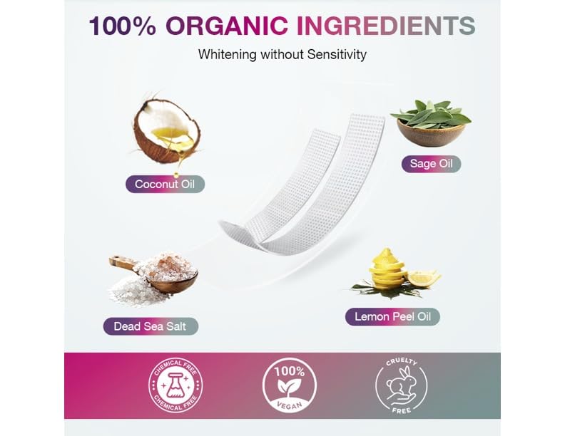[Australia] - Peroxide Free Teeth Whitening Strips 14 Treatments - New Gentle Formula for Sensitive Teeth. Deep Stain Removal - Coconut Oil, Sage, Lemon Peel, Dead Sea Salt for Beautiful Bright Smile. (28 Strips) 