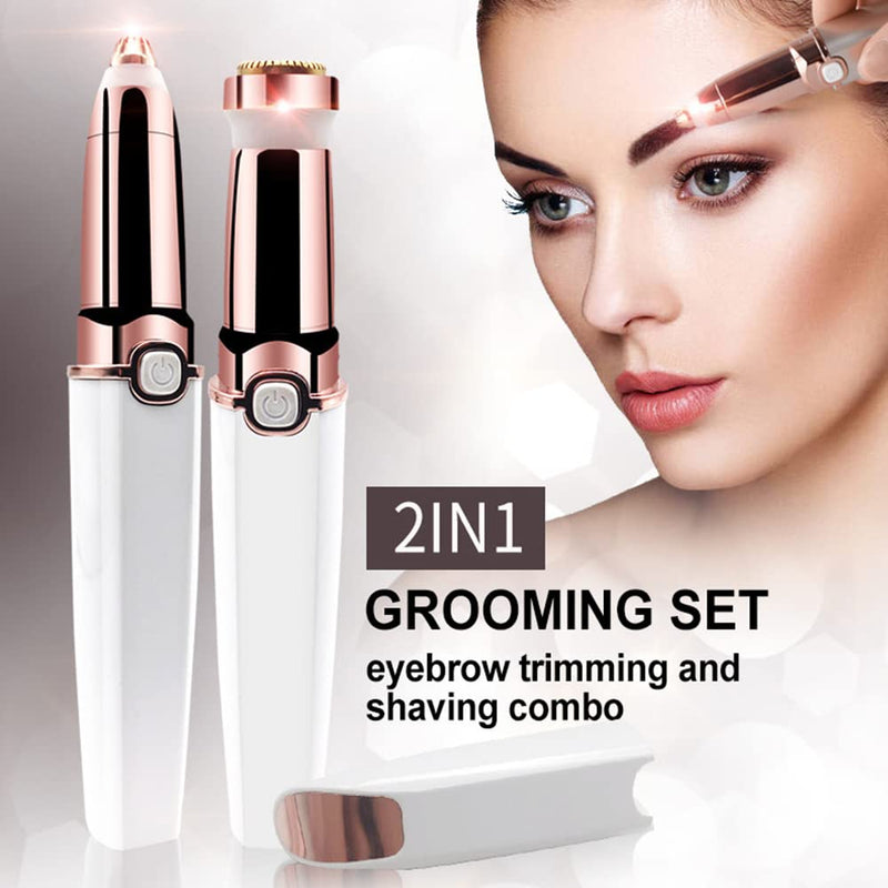 [Australia] - 2 in 1 Eyebrow Trimmer Facial Hair Remover Electric Razor for Women Pubic Hair Bikini Shaver Epilator for Face Peach Fuzz Lips Painless Rechargeable Portable 
