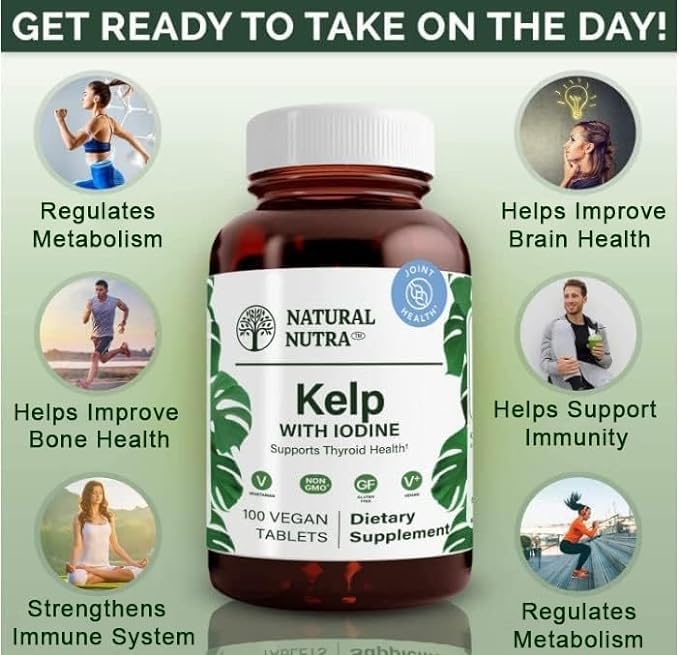 [Australia] - Natural Nutra Kelp Iodine Supplement, Helps Improve Brain Health, Strengthens Immune System, and Regulates Metabolism, Vegan Sea Kelp, Atlantic Sourced Seaweed Extract, 225 mcg, 100 Tablets 100 Count (Pack of 1) 