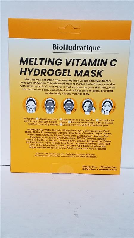Vitamin C Face Mask – Overnight Hydrogel Care for Dark Spots, Fine Lines & Dry Skin – Dermatologist Tested, Anti-Aging, Korean Skin Care – Clean Beauty, Glass Skin Glow – Pack of 10 Vitamin C (Pack of 10)