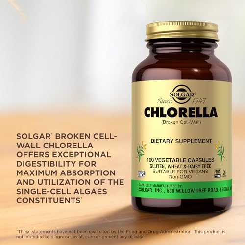 Solgar Chlorella 520 mg Vegetable Capsules - Pack of 100 - High Concentration of Chlorophyll - Helps Fight Cell Damage - Herbal Supplement - Kosher, Vegan and Gluten Free