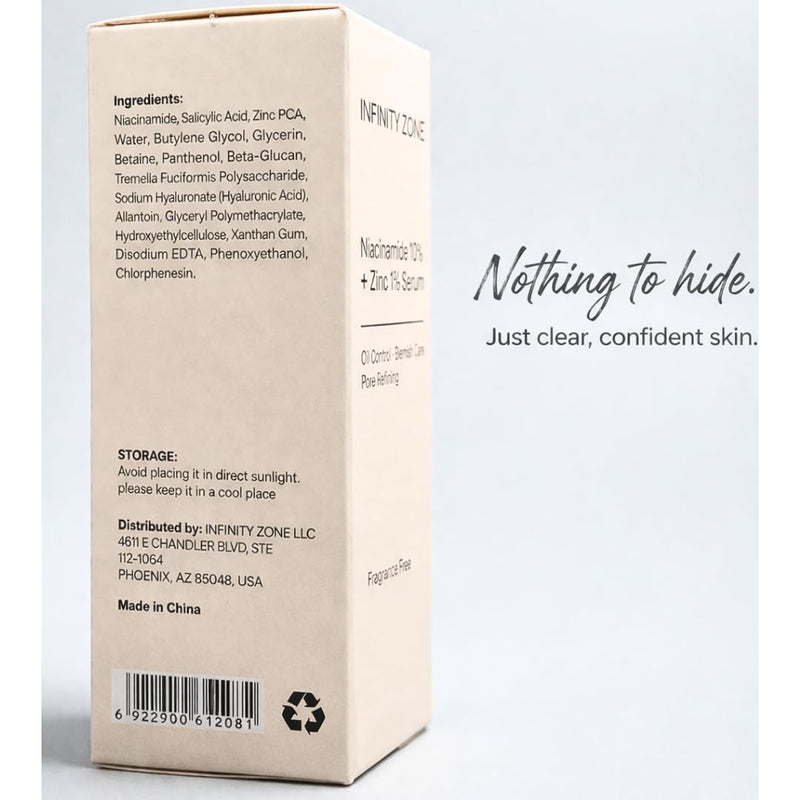 Niacinamide 10% + Zinc 1% Face Serum – Lightweight Hydrating Serum with Hyaluronic Acid & Vitamin B5, 30 ml / 1.01 fl oz