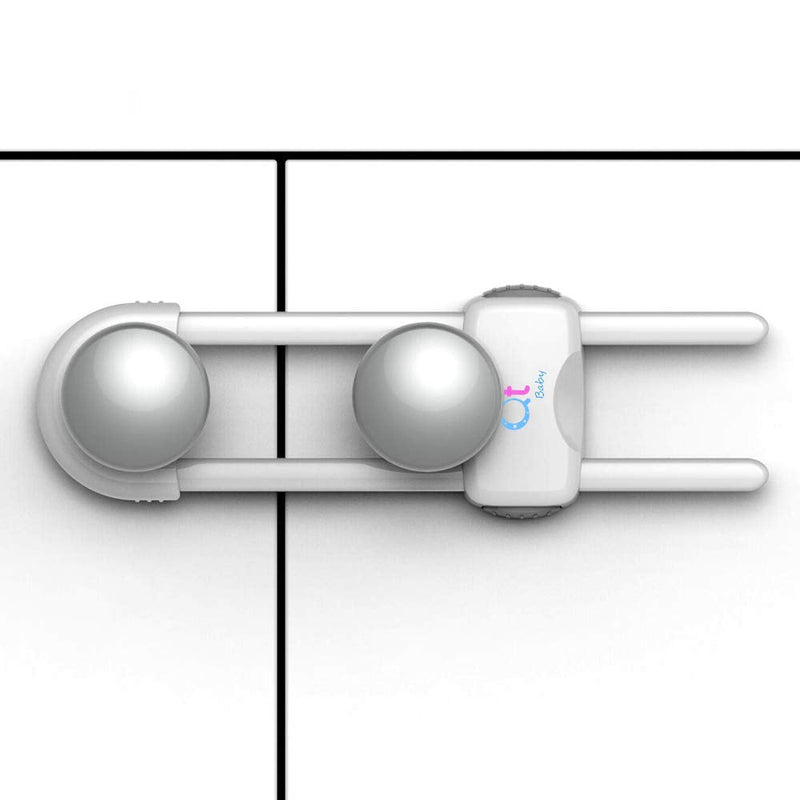 [Australia] - Baby Proofing Cabinet Locks | Adjustable U Shaped Baby Safety Latches for Drawers, Fridge, Closet |Modern Baby Proofing Cabinet Lock with Extra Secure Lock Buttons (Pack of 2, White) Pack of 2 