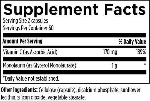 [Australia] - Designs for Health Monolaurin-Avail - 1000mg Glycerol Monolaurate + Vitamin C with Sunflower Lecithin to Enhance Monolaurin Absorption - Non-GMO + Gluten Free Immune Support Supplement (120 Capsules) 
