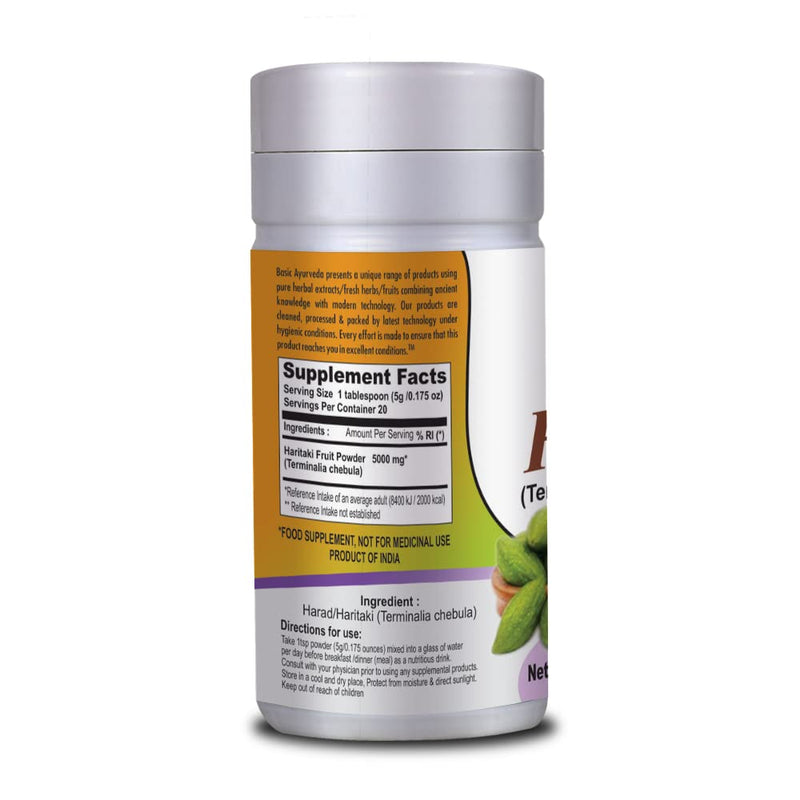 [Australia] - BASIC AYURVEDA Haritaki Powder | 3.53 Oz (100g) | Organic Harad Powder for Healthy Digestion | Natural Terminalia Chebula 