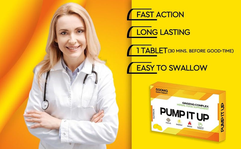 Pump IT UP Gold 500mg | Stronger | Longer | Harder | Performance | Extra Strength Enhancing Pills, Stamina Endurance Booster Supplement Pills for Men | 10 Ginseng LIBIDO Booster Tablets