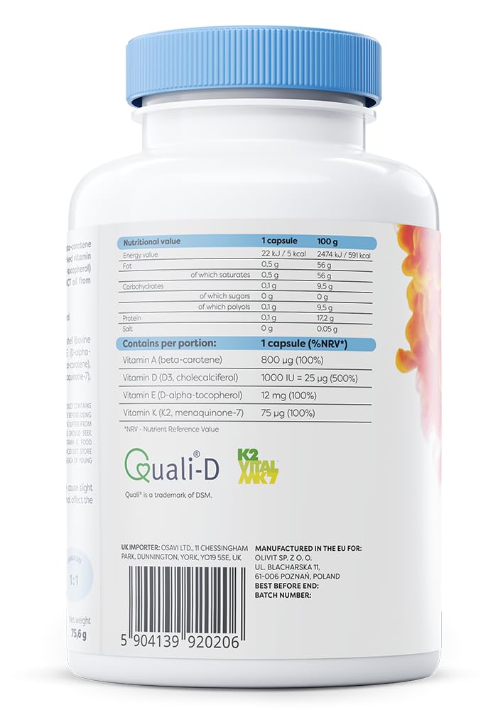 Osavi ADEK Vitamins – 120 Softgels | Supports Immunity, Bones & Skin | Natural Beta–Carotene, D3, E & K2 for Immune Defense, Strong Bones, Healthy Skin, Vision & Muscle Function 120 count (Pack of 1)