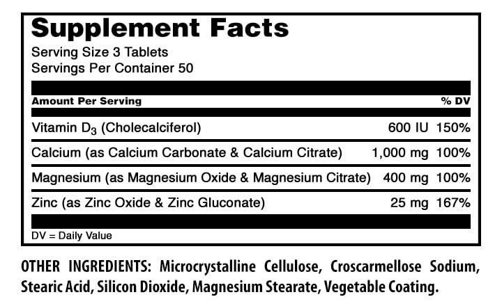 Amazing Formulas Calcium Magnesium Zinc + D3 Supplement | 150 Tablets | Non-GMO | Gluten-Free | Made in USA Unflavored - 150 Count