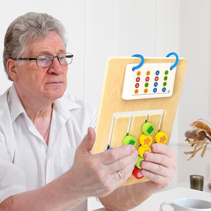 Pack of 2 Dementia Activity 2026 Update Colour Memory Game for Seniors Wooden with 20 Cards, Double-Sided Playable & Cards Securely Fixed, Easy to Grip, Activation & Memory Training