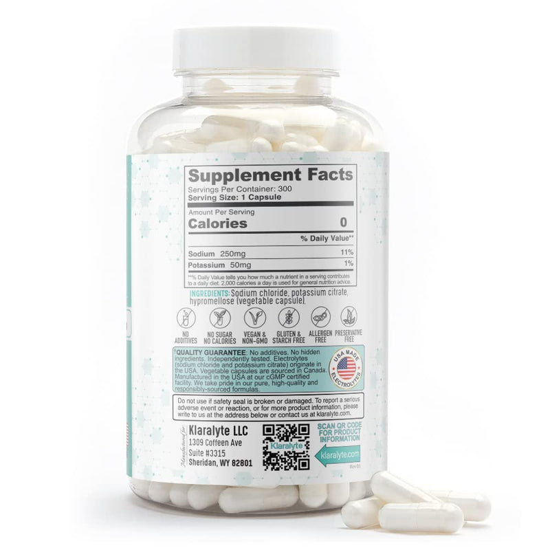 [Australia] - Buffered Electrolyte Salt Capsules, 300 Capsules Value Size, Sodium & Potassium Dietary Supplement 