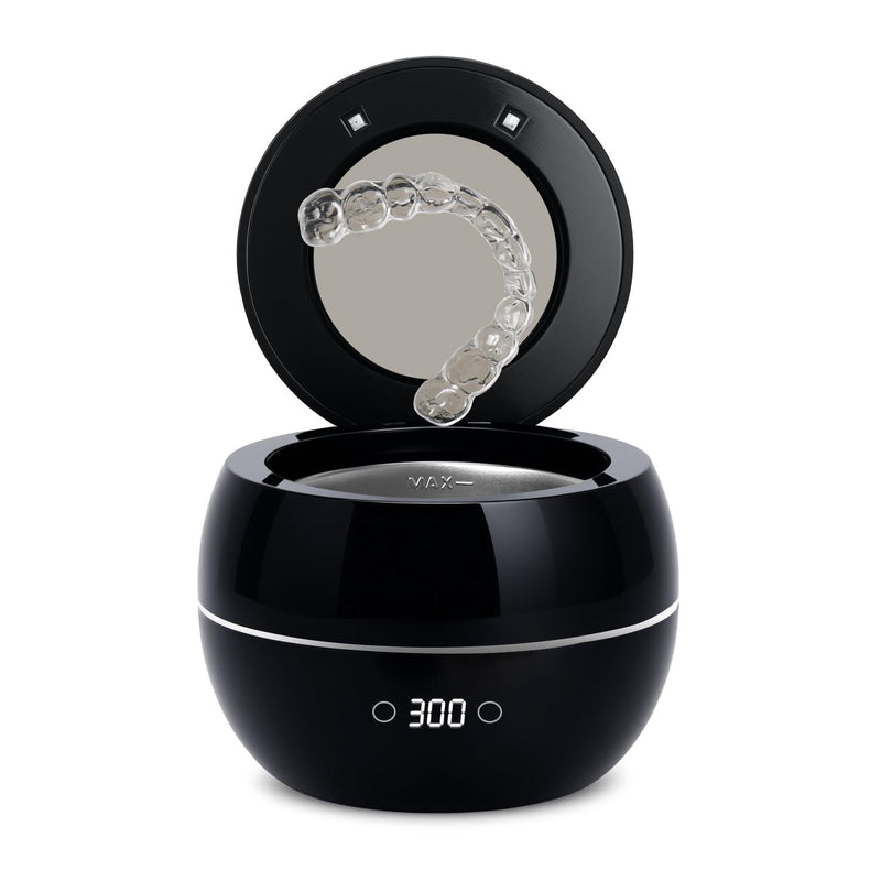 [Australia] - Dental Ultrasonic Retainer Cleaner Machine: 45kHz Dental Cleaning Pod for Denture, Aligner, Mouth Guard, Night Guard, Braces & Jewelry, UV Denture Cleaner with Digital Timer & Dual Mode 250ML Black 