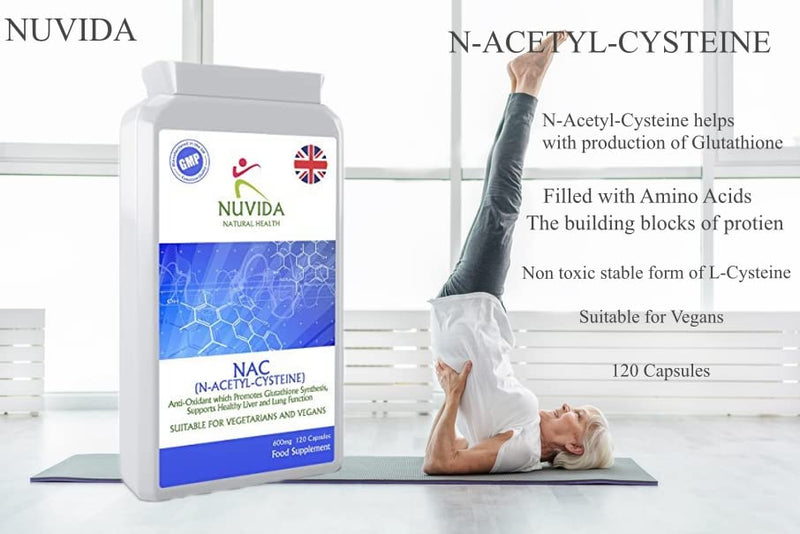 Nuvida High Strength N-Acetyl-Cysteine 600mg -120 Vegan NAC Capsules - N Acetyl Cysteine Amino Acid with High Bioavailability and Allergen Free