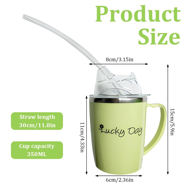 LUFEIS Adult Sippy Cup, 350ml Spill Proof Adult Sippy Cup with Handle and 30cm Straw, Beakers for Elderly, 3-in-1 Stainless Steel Dysphagia Cups, Anti Choke Safe Drinking Cups for Disabled Adults