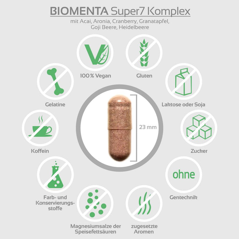 [Australia] - BIOMENTA Super7 - 120 high-dose multi-fruit capsules - Berry Mix with OPC + Cranberry + Goji Berries + Aronia Berries + Pomegranate + Acai + Blueberries - vegan - premium quality 