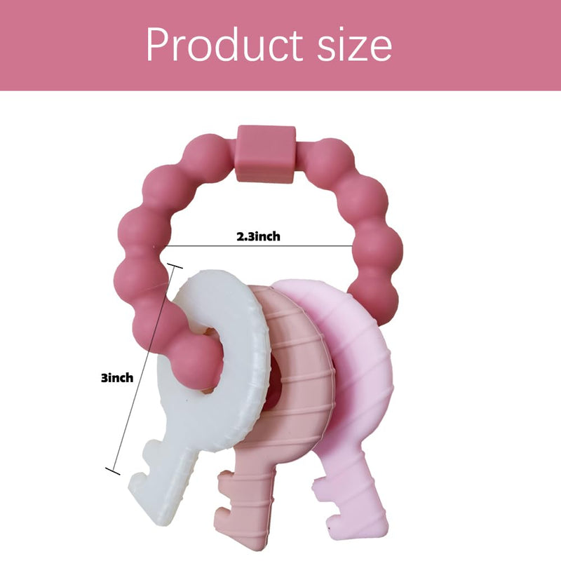 [Australia] - Baby Teething Keys Toys 3 to 12 Months,Infants Toddler Sensory Chew Toys,Teether Toys for Baby Girl-Soft & Raised Texture to Soothe Gums,BPA Free (Pink) Pink- 