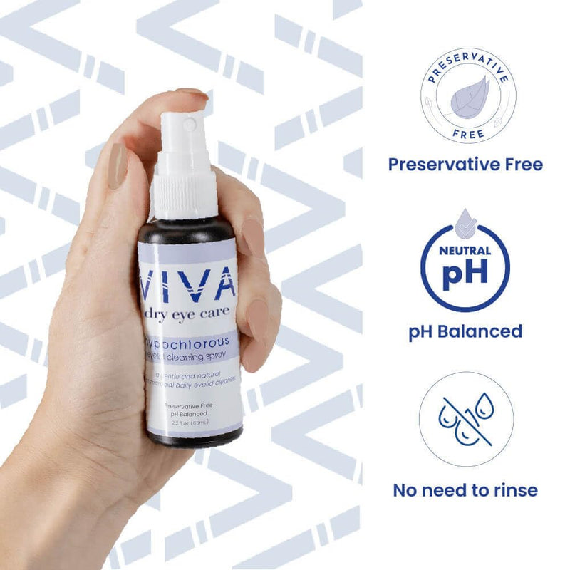 [Australia] - VIVA Eyelid Cleansing Spray | Pure, Hypochlorous Acid | Gentle, Effective Eyelid & Lash Cleanser to Remove Allergens, Dirt, Oils, Makeup | 2.2 fl oz (65ml) 