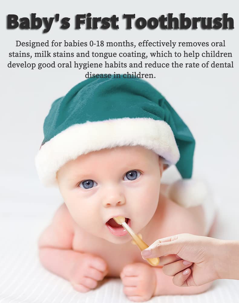 FOKiiBO Baby Silicone Toothbrush Set, Tongue Brush + Finger Toothbrush with Cup for Training Teething, 0-18M Infant Toddler Newborn Baby Teeth Brushes Green1