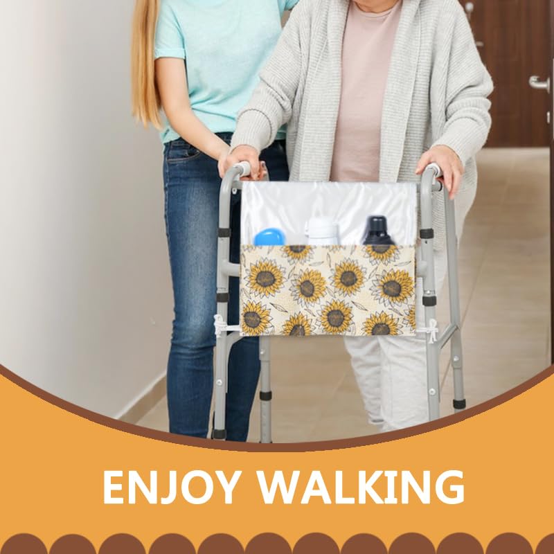 [Australia] - Walker Bag, Double-Sided Walker Basket for Folding Walker, Multi Pockets Walker Accessories Bags for Rollator, Wheelchair Accessories Storage Organizer (Sunflower) Sunflower 